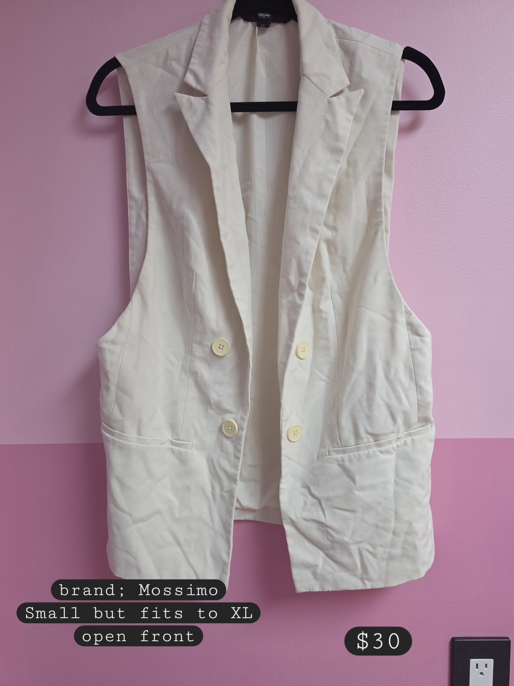 Mossimo Supply Co. Cream Double-Breasted Sleeveless Blazer Vest